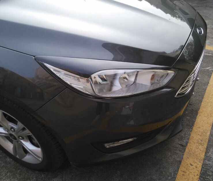 2pcs Carbon Fibre Effect Headlight Eyelid Brows For Ford Focus MK3.5 2015-2017