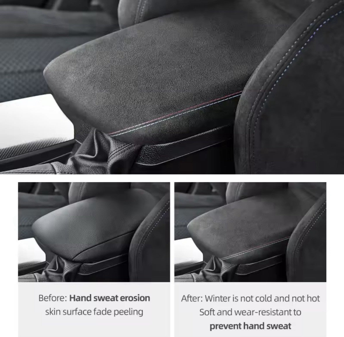 BMW 1 Series F20 F21 2011-2019 Alcantara Armrest Cover With Red Blue Print RHD