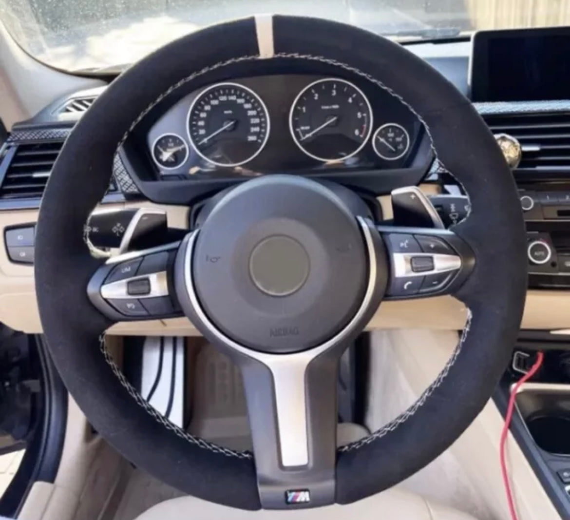 BMW 12345X Series F Chassis M Sport Suede Steering Wheel Cover Self Stitch - Choose Your Colour