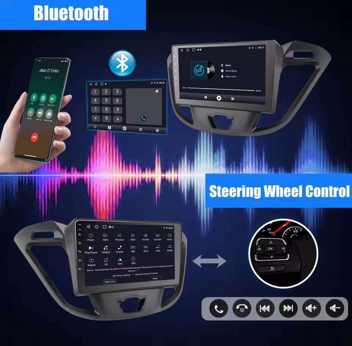 Ford Transit Custom 2012-2021 Screen Upgrade 9 Inch Touchscreen CarPlay Android Auto