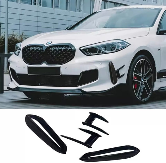 BMW 1 Series F40 2019+ M-Pack Black Front Bumper Side Vent Covers & Canards Set 4pcs