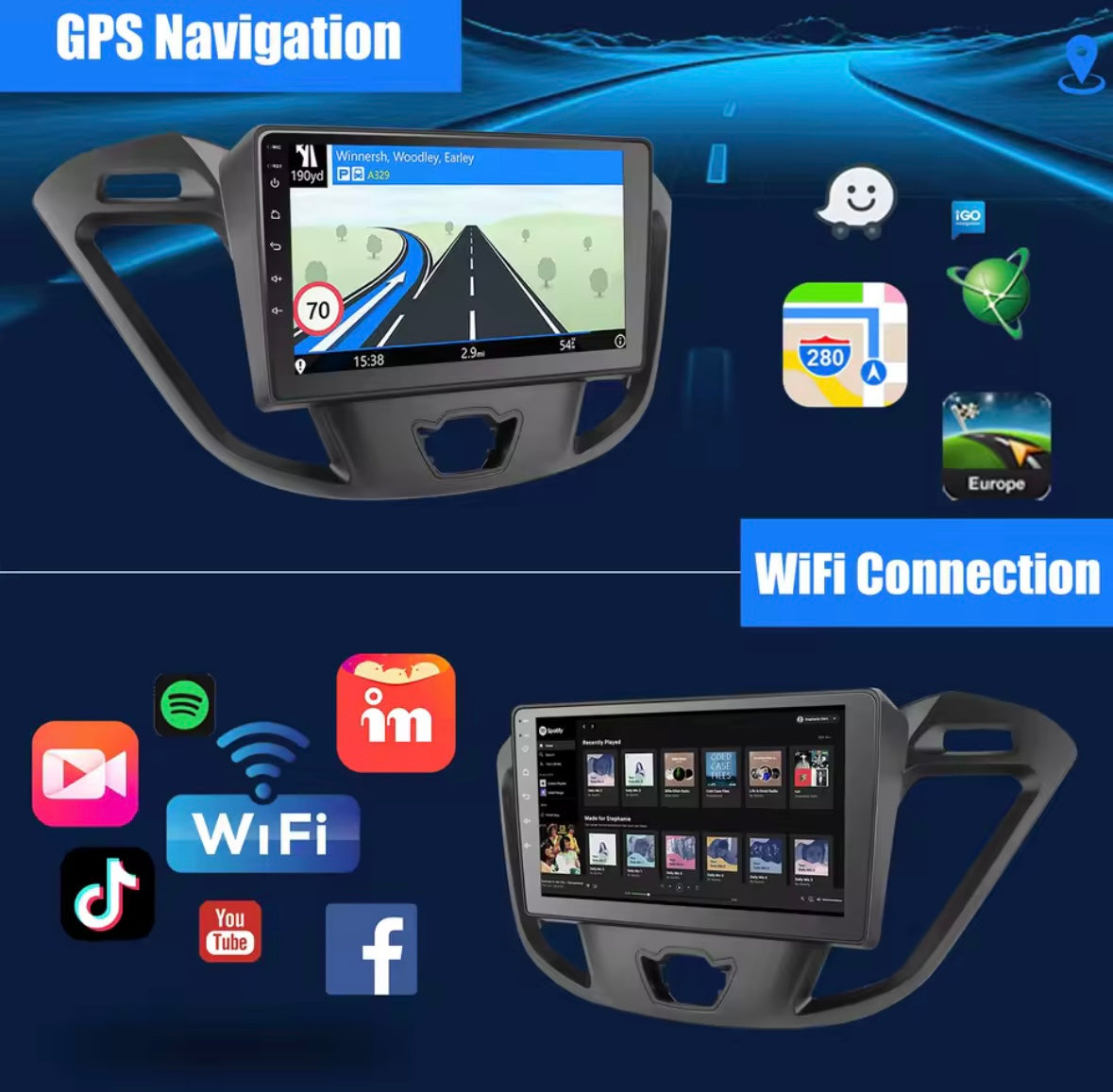 Ford Transit Custom 2012-2021 Screen Upgrade 9 Inch Touchscreen CarPlay Android Auto