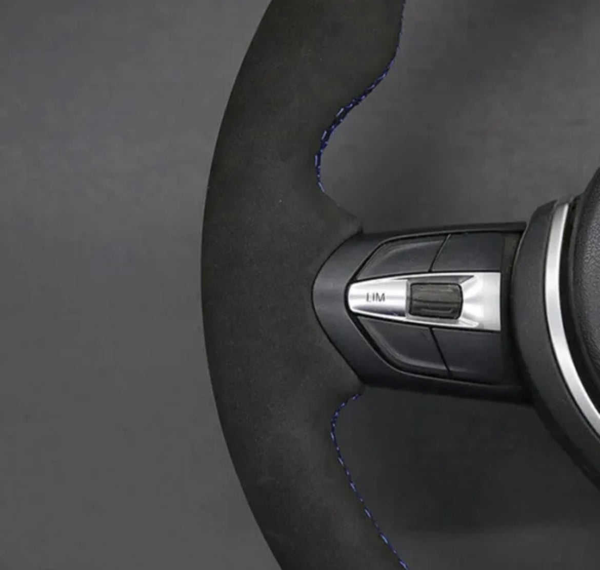 BMW 12345X Series M Sport Suede Steering Wheel Cover Self Stitch With Blue, Navy And Red Thread