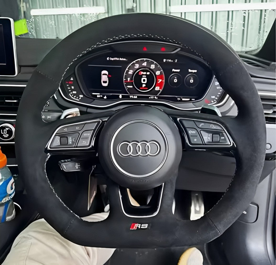 Audi A1 8X A3 8V S3 A4 B9 S4 A5 RS 3 4 5 SQ2 Q2 2016-2022 Suede Self Stitch Steering Wheel Cover - Choose Your Colour