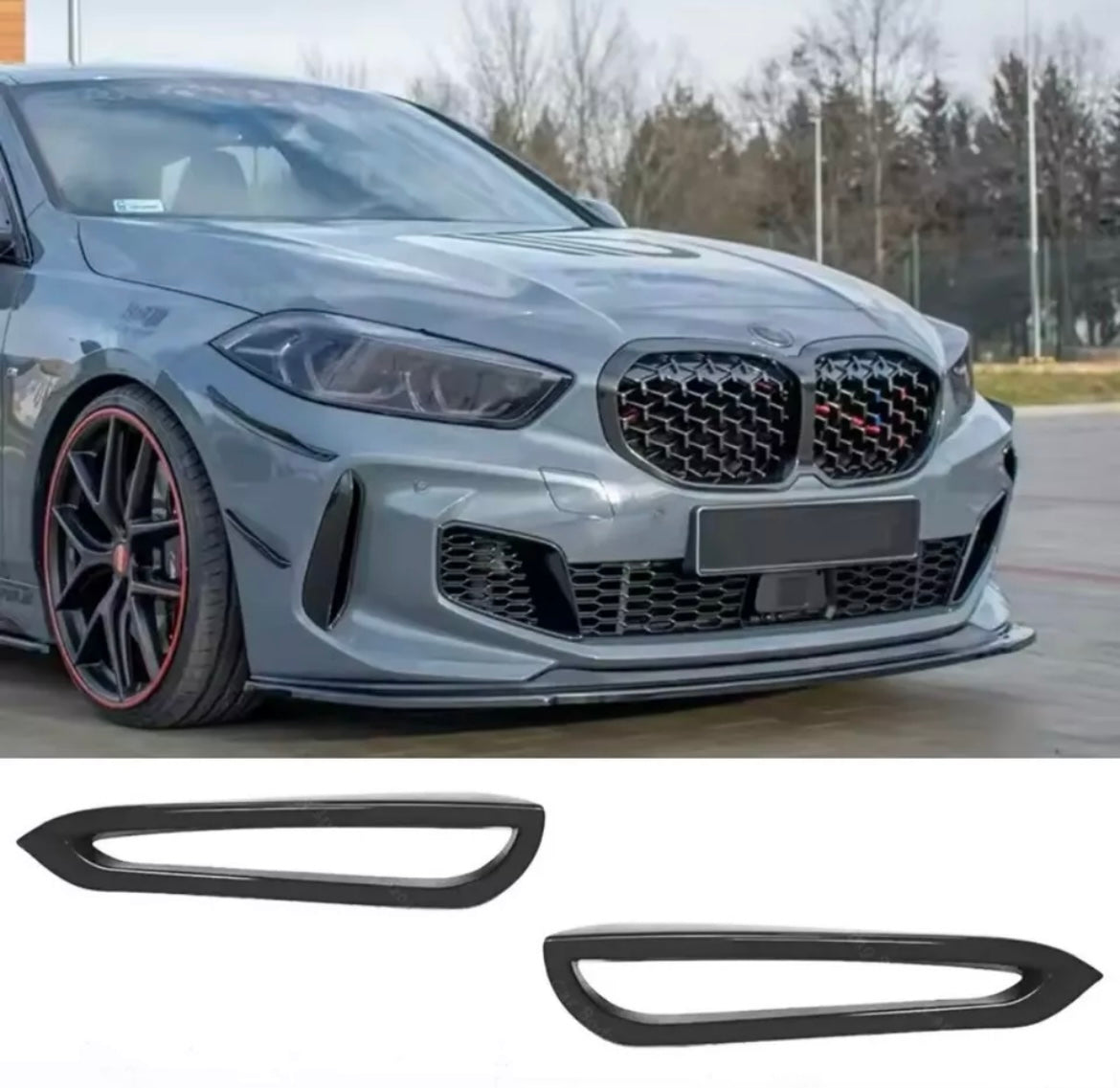 BMW 1 Series F40 2019+ M-Pack Black Front Bumper Side Vent Covers & Canards Set 4pcs