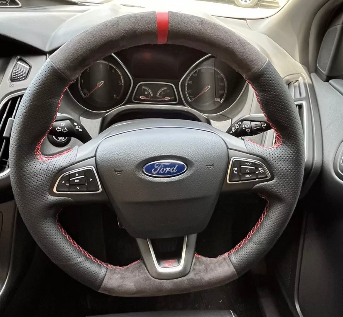 Ford Focus ST RS ST Line Suede/Faux Leather Steering Wheel Cover Self Stitch - Choose Your Colour
