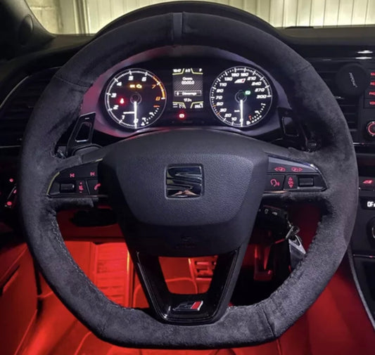 Seat Leon FR Cupra R Ibiza Ateca FR Suede Steering Wheel Cover Self Stitch - Choose Your Colour
