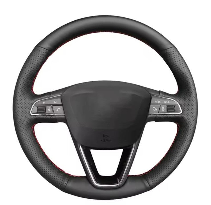 Seat Leon Ibiza Ateca Arona PU Leather Steering Wheel Cover Self Stitch Red