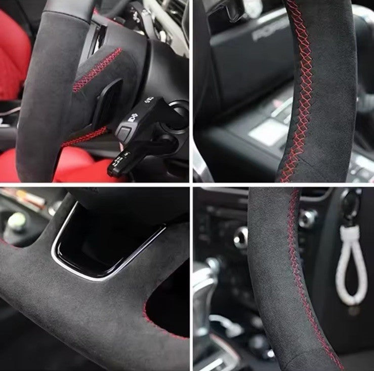 Kia Stinger 2017-2020 Suede Steering Wheel Cover Self Stitch Red Thread Line