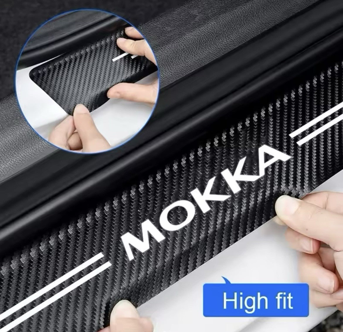 Vauxhall Mokka Carbon Fibre Effect Adhesive Door Sill Overlay Strips Vinyl 4pcs