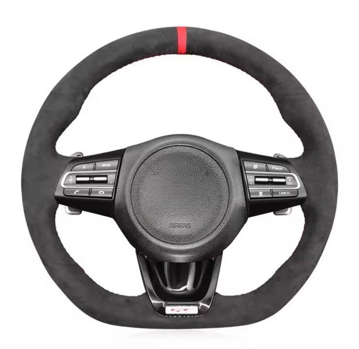 Kia Stinger 2017-2020 Suede Steering Wheel Cover Self Stitch Red Thread Line