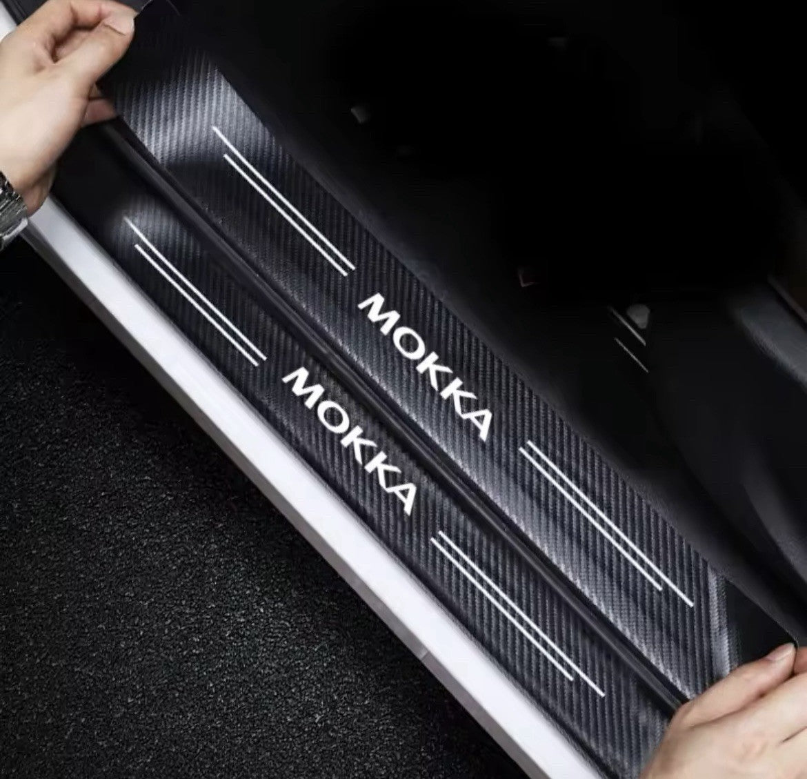 Vauxhall Mokka Carbon Fibre Effect Adhesive Door Sill Overlay Strips Vinyl 4pcs
