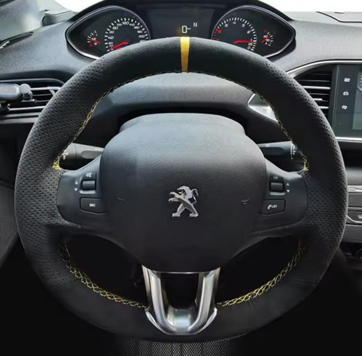 Peugeot 206 207 307 308 408 508 Suede Steering Wheel Cover Self Stitch Yellow