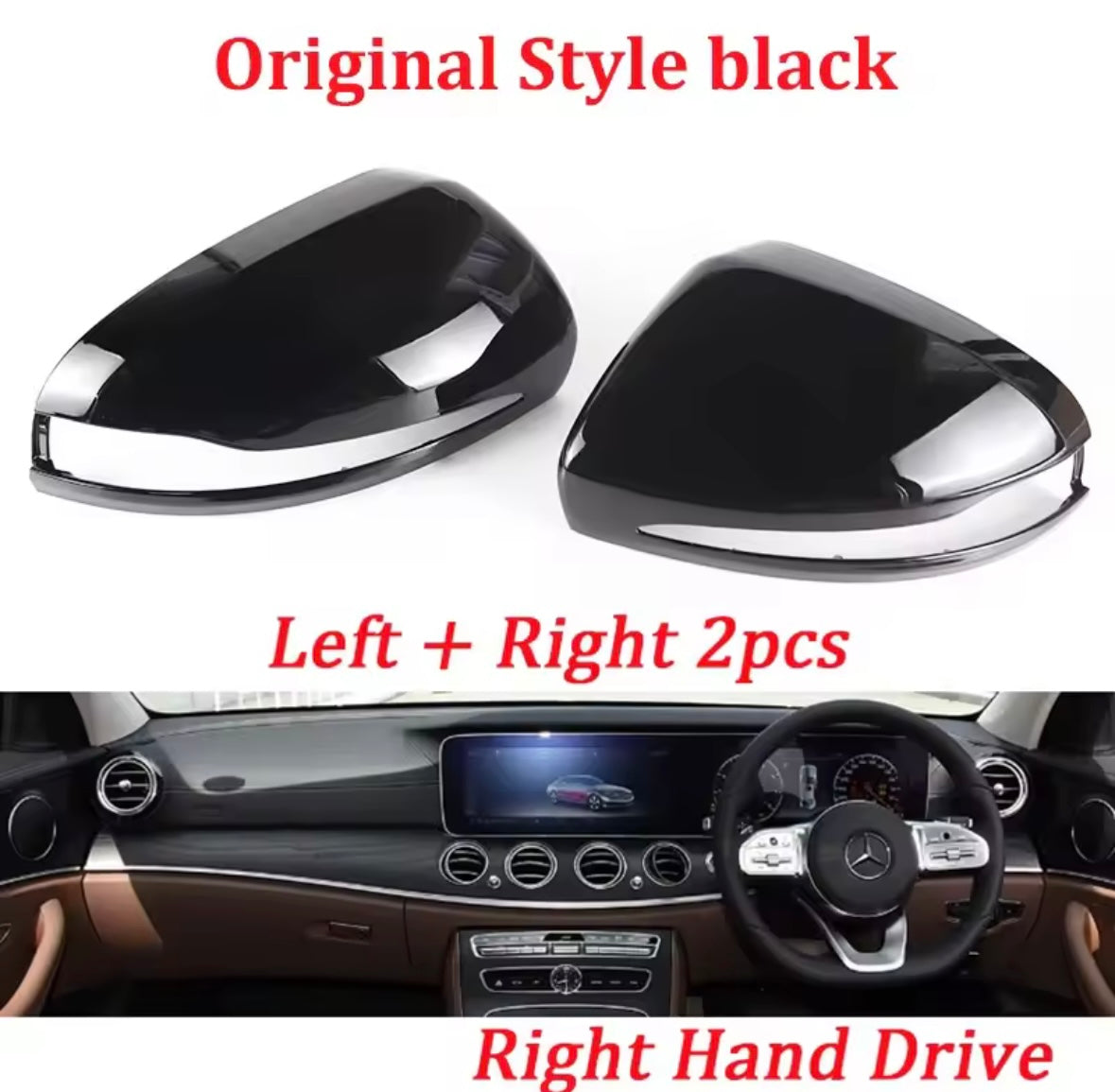 Mercedes C E S Class GLC W205 W213 C238 W222 C217 A217 W253 Gloss Black Mirror Caps Replacements RHD