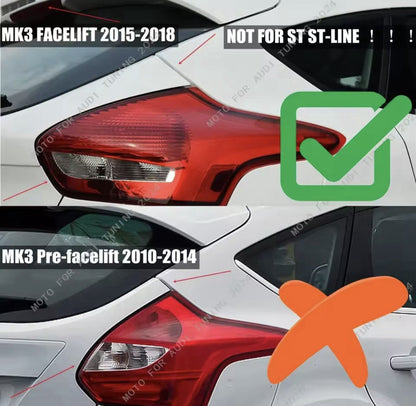 Rear Window Side Canard Spoiler Strips Gloss Black For Ford Focus MK3.5 2015-2018