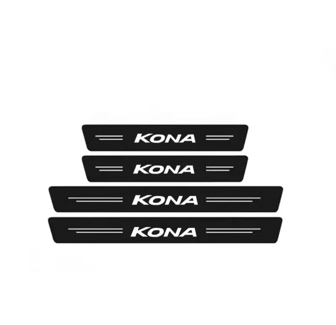 Hyundai KONA Carbon Fibre Effect Vinyl Adhesive Door Sill Overlay Strips 4pcs