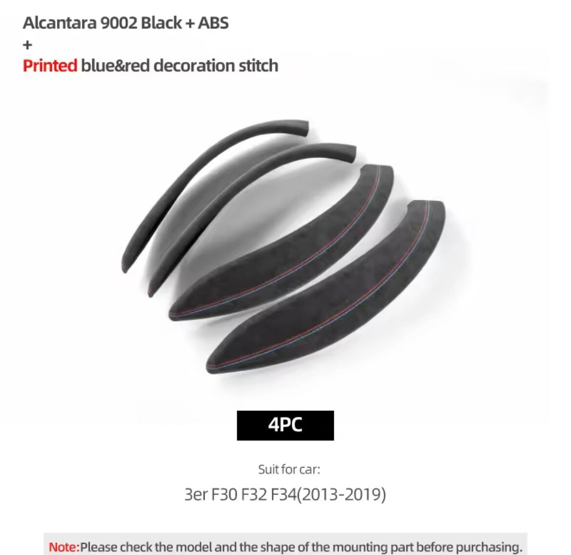 BMW 3 Series F30 F32 F34 2013-2019 Alcantara Interior Door Grab Handle Trim 4pcs
