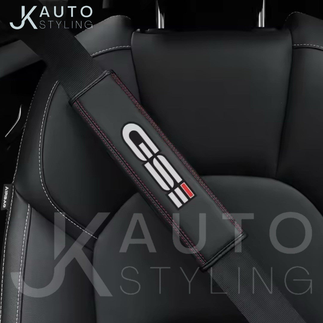 Vauxhall Corsa GSI PU Leather Seatbelt Shoulder Cover Pads Black & Red 2pcs