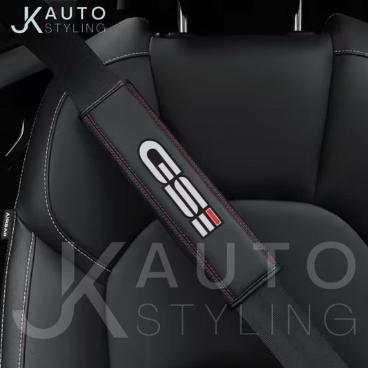 Vauxhall Corsa GSI PU Leather Seatbelt Shoulder Cover Pads Black & Red 2pcs