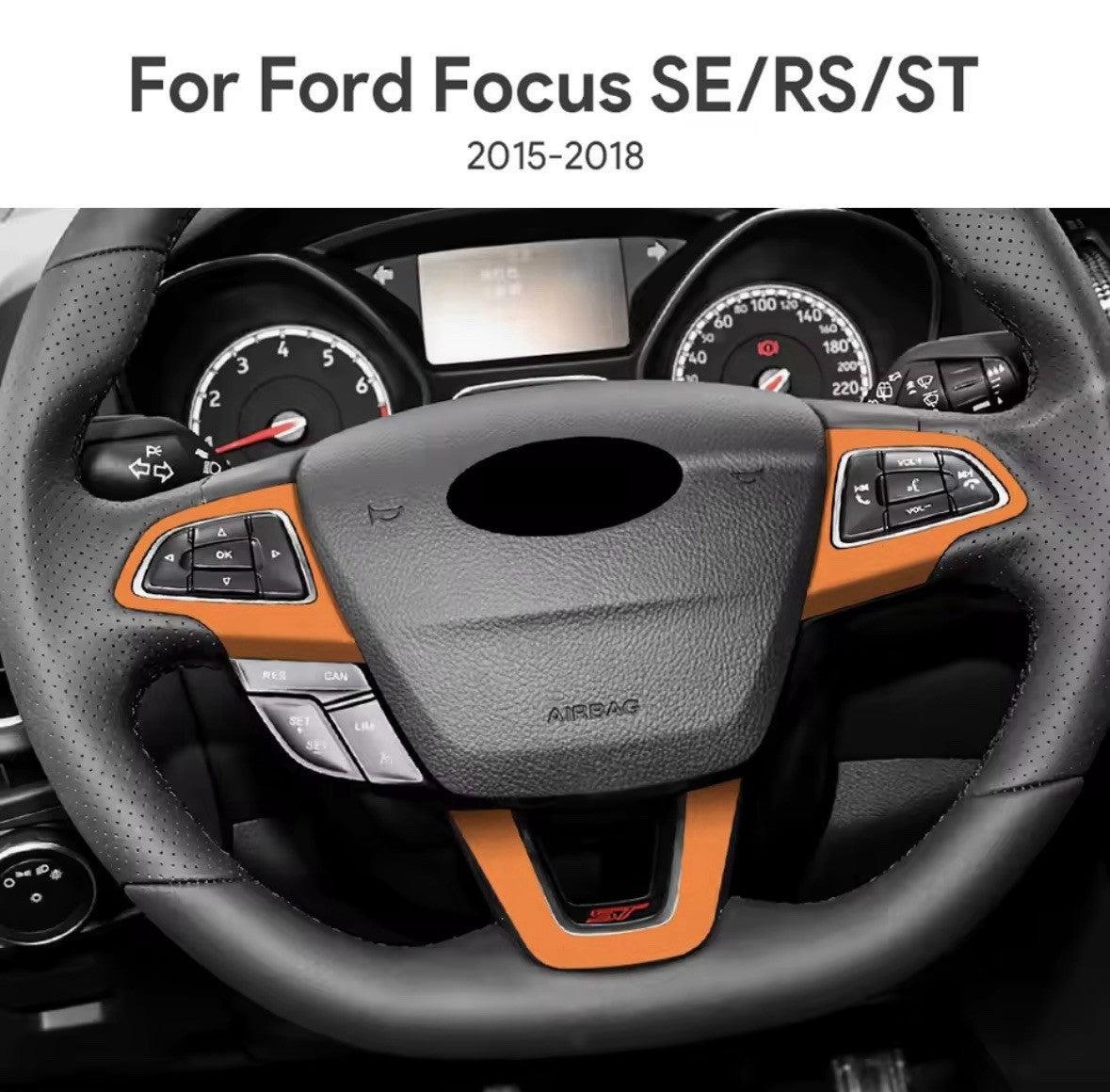 Orange Suede Steering Wheel Trim Cover Overlay 3pcs For Ford Focus MK3.5 2015-2018