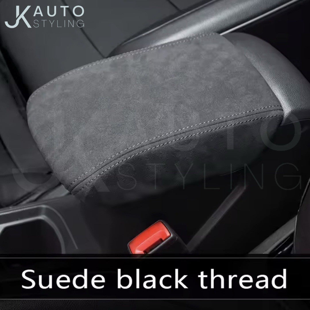 Ford Focus MK3.5 2015-2018 Black PU Suede Armrest Cover Protector Black Stitch