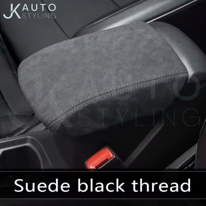 Ford Focus MK3.5 2015-2018 Black PU Suede Armrest Cover Protector Black Stitch
