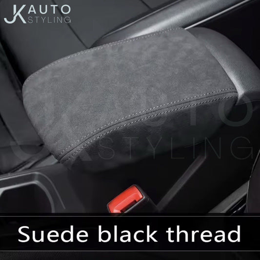 Ford Focus MK3.5 2015-2018 Black PU Suede Armrest Cover Protector Black Stitch