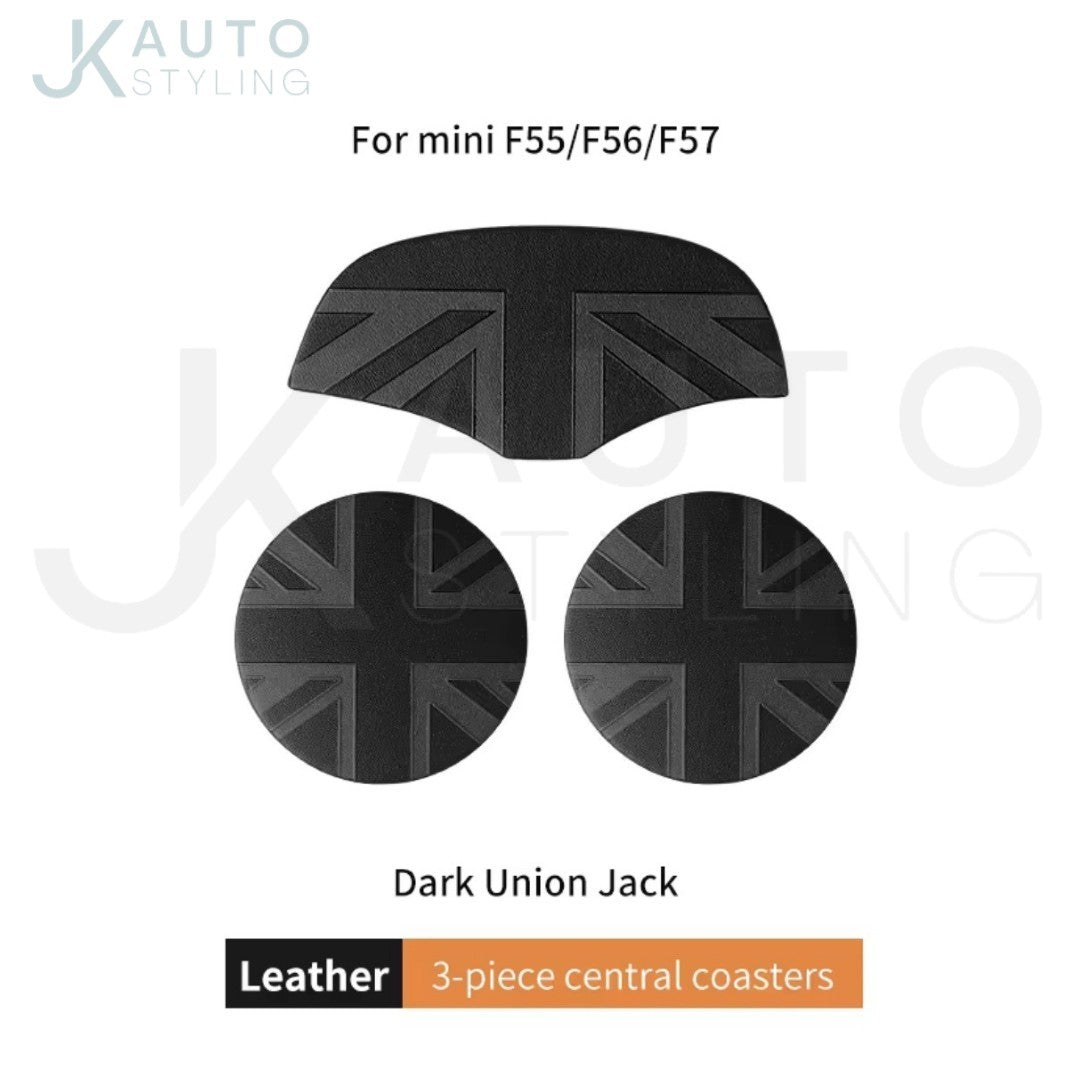 Mini Cooper F55 F56 F57 Car Cup Holder Mats Anti-Slip Black Union Jack 3pcs