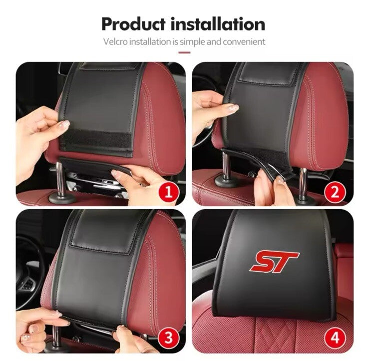 2pcs ST Headrest Covers Leather For Ford Fiesta Focus Mondeo Puma ST Black & Red