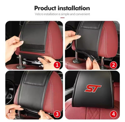 2pcs ST Headrest Covers Leather For Ford Fiesta Focus Mondeo Puma ST Black & Red