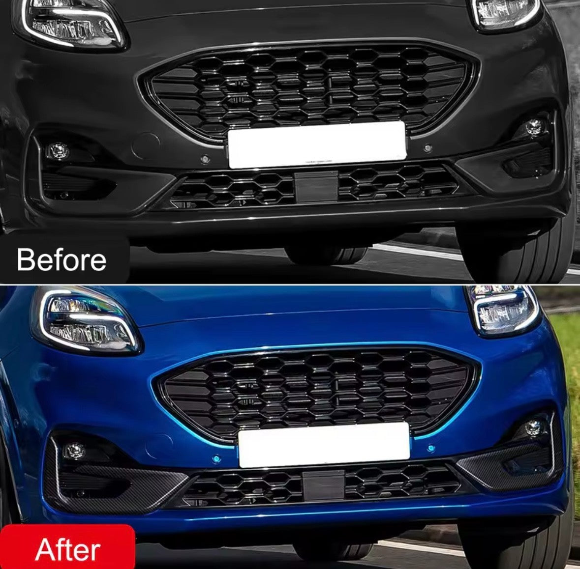 Carbon Fibre Front Fog Light Surround Trim Overlay Frames For Ford Puma 2019-2024