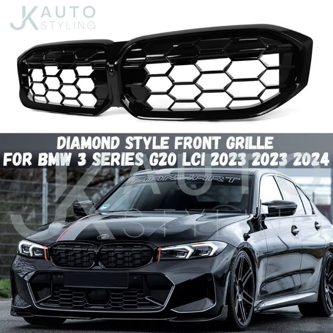 BMW 3 Series G20 G21 2023-2025 Gloss Black Diamond Honeycomb Kidney Grille
