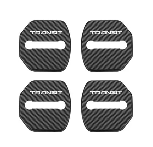 Ford Transit Carbon Fibre Stainless Door Lock Door Catch Protector Covers 4pcs
