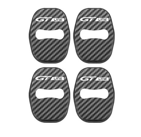 Peugeot GT Line Carbon Fibre Stainless Door Lock Catch Protector Covers 4pcs