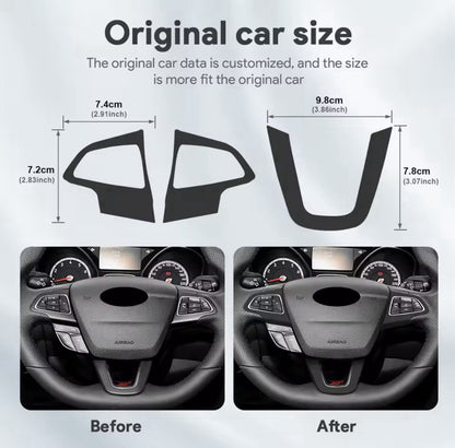 Ford Focus MK3.5 2015-2018 Black Suede Steering Wheel Trim Cover Overlay 3pcs