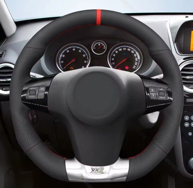 Vauxhall Corsa D VXR 2006-2014 Leather Steering Wheel Cover Self Stitch Red