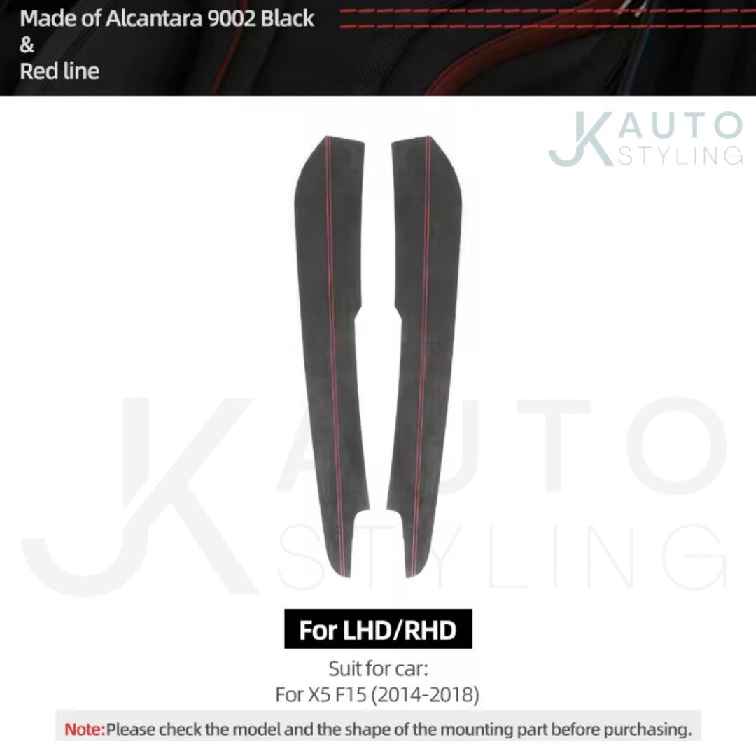 BMW X5 F15 2014-2018 Black Alcantara Centre Console Side Panel Covers Red Lines