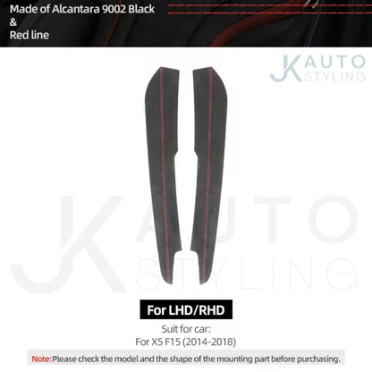 BMW X5 F15 2014-2018 Black Alcantara Centre Console Side Panel Covers Red Lines