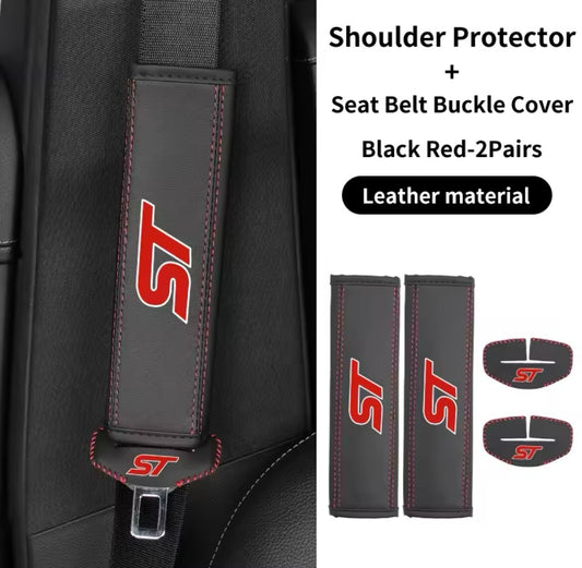 Ford ST Seatbelt Shoulder Pads + Buckle Covers For Ford Fiesta Focus Puma ST 4pc