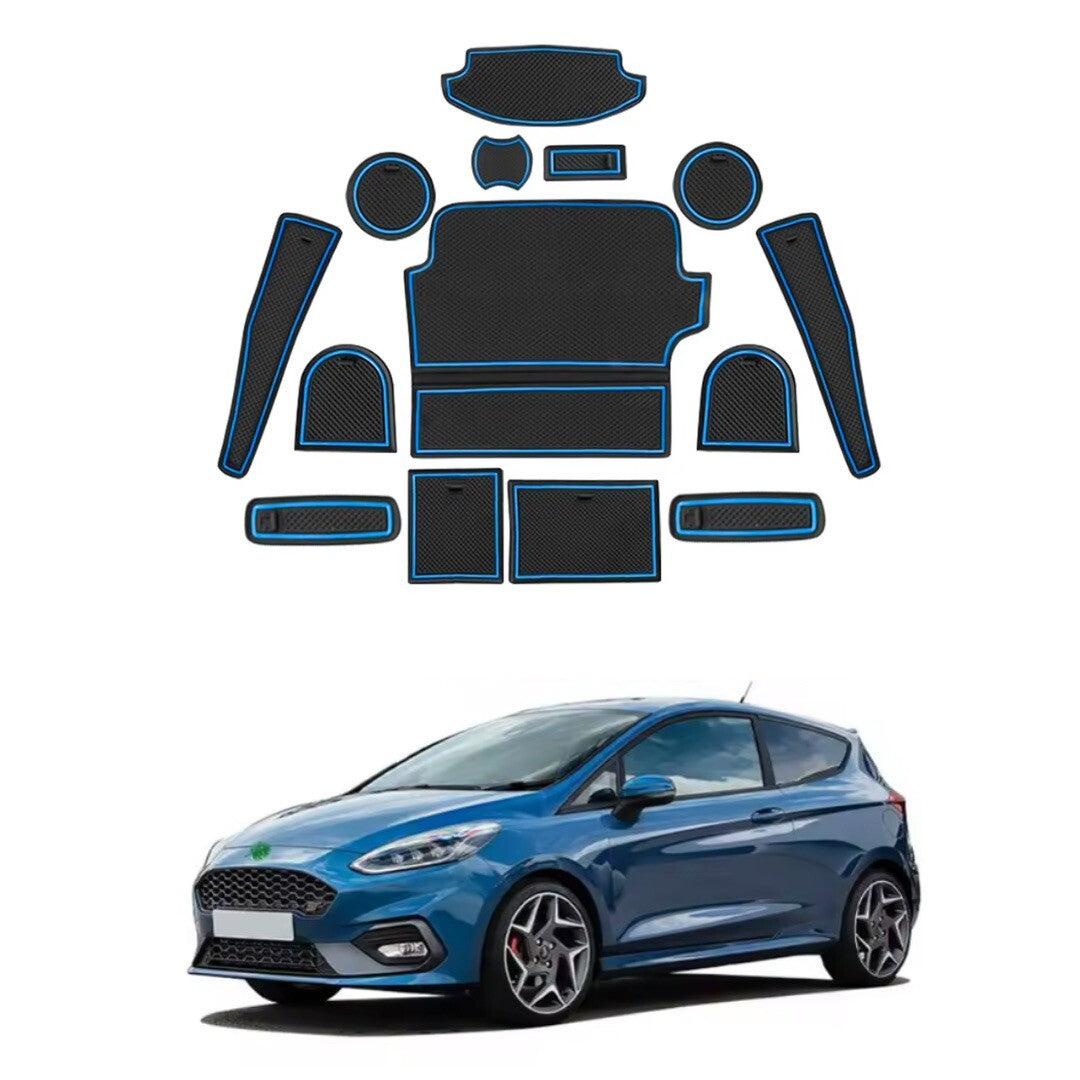 Ford Fiesta MK8 2018-2022 Interior Trim Anti Slip Rubber Mats Black Blue 14pcs