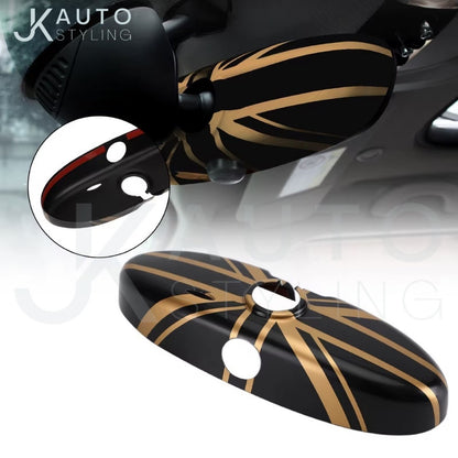 Gold Union Jack Rearview Mirror Case Cover For Mini R55 R56 R57 R60 R61
