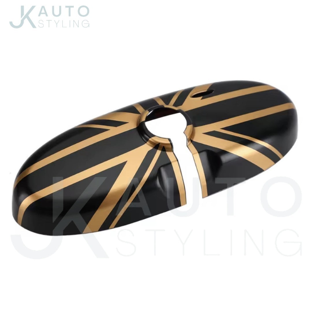 Gold Union Jack Rearview Mirror Case Cover For Mini R55 R56 R57 R60 R61