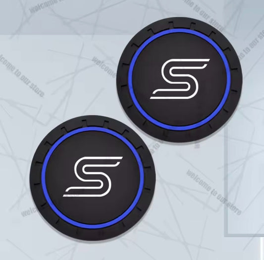Ford Fiesta Focus Zetec S Anti-Slip Drink Coaster Cupholder Mat Black Blue 2pc