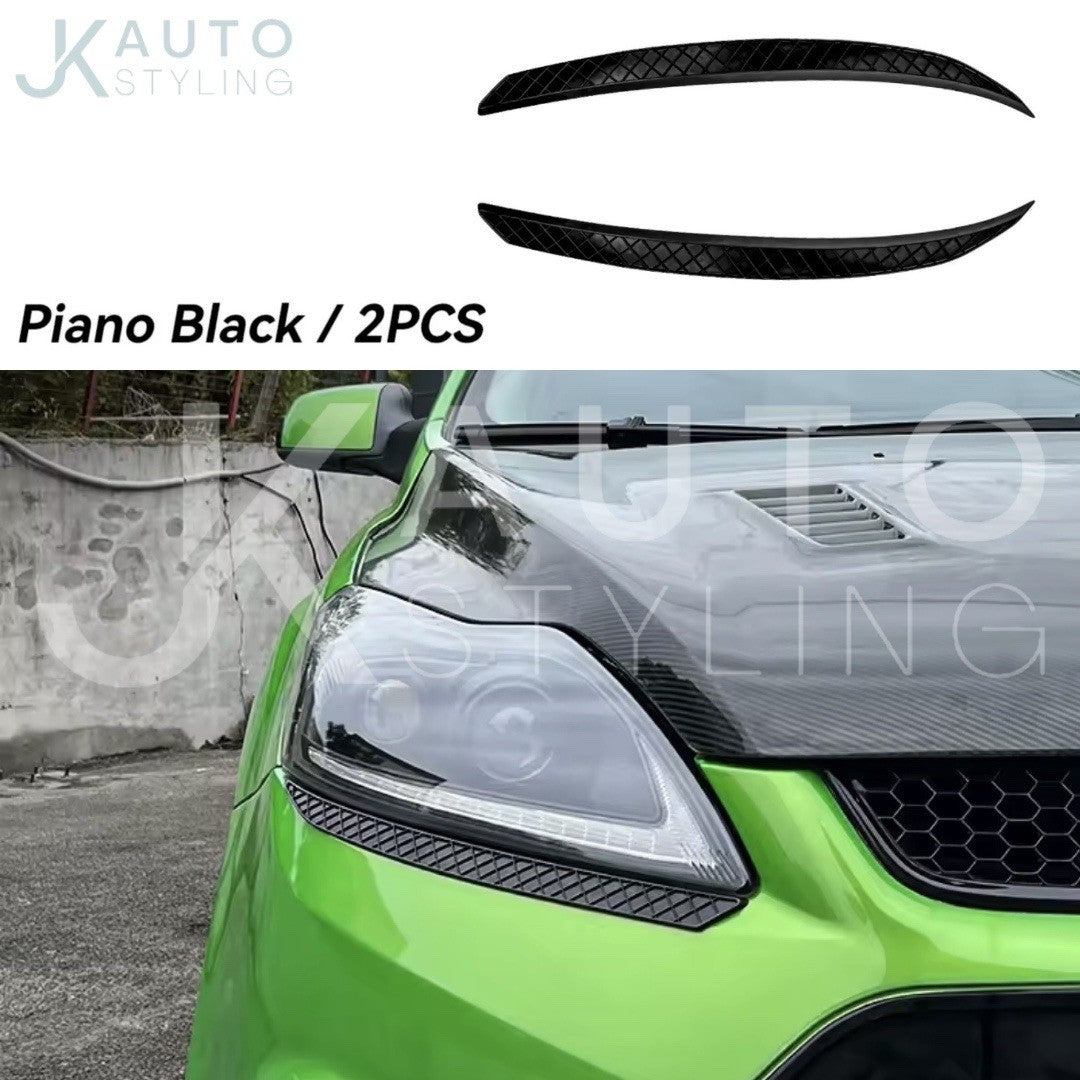 Ford Focus MK2 MK2.5 2009-2011 Gloss Black Headlight Bumper Eyelids Eyebrows 2pc