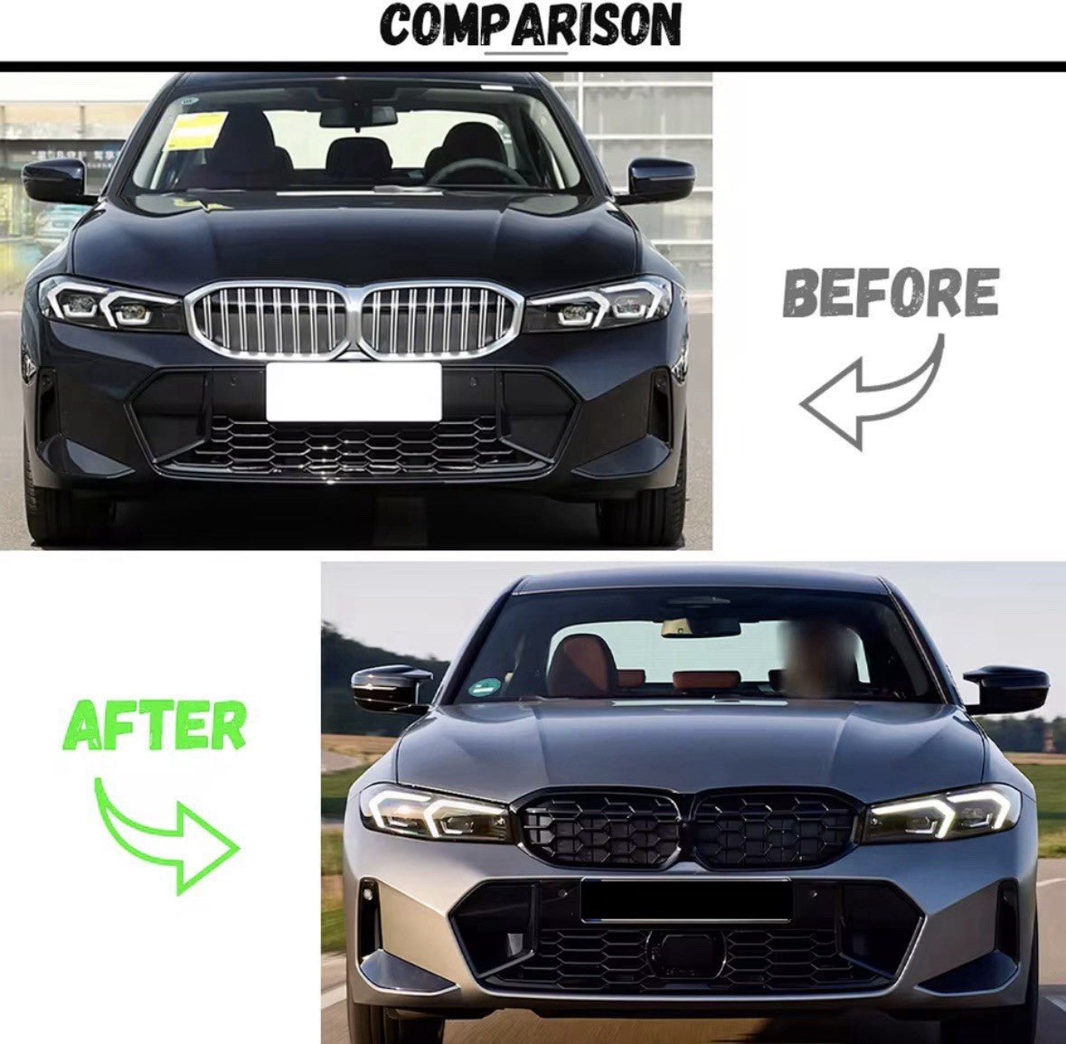 BMW 3 Series G20 G21 2023-2025 Gloss Black Diamond Honeycomb Kidney Grille