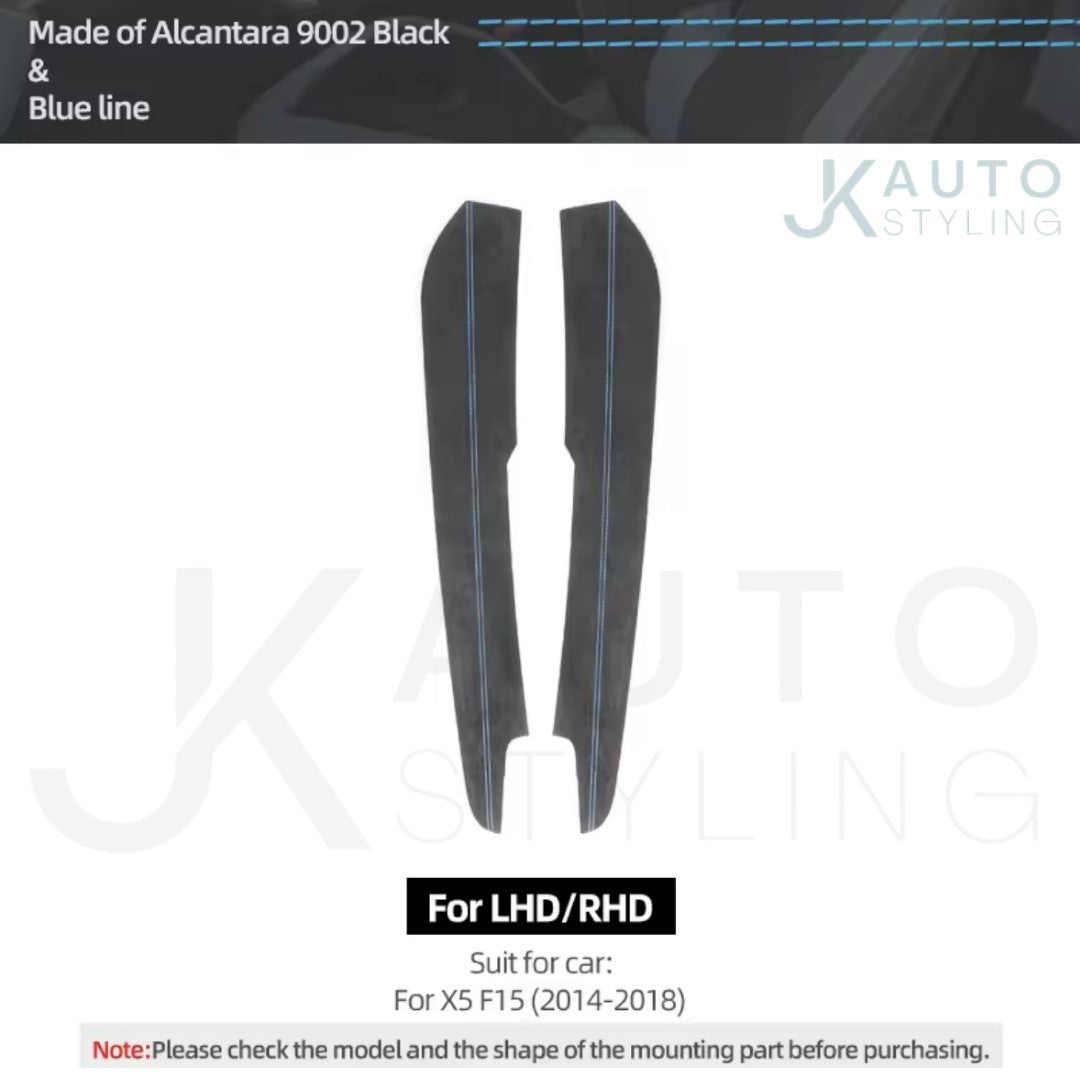 BMW X5 F15 2014-2018 Black Alcantara Centre Console Side Panel Covers Blue Lines