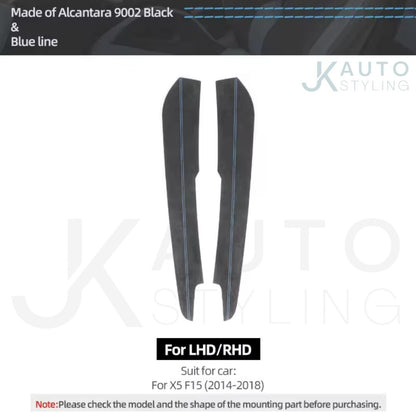 BMW X5 F15 2014-2018 Black Alcantara Centre Console Side Panel Covers Blue Lines