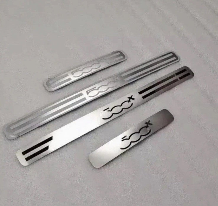 Fiat 500 X Stainless Steel Door Sill Protective Scuff Plates Silver 4pcs