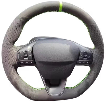 Ford Focus MK4 Fiesta MK8 Suede Steering Wheel Cover Self Stitch Green OEM Fit