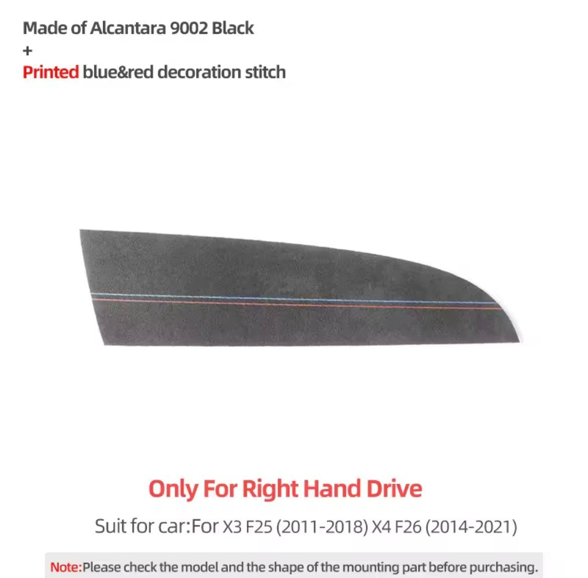 BMW X3 F25 X4 F26 2011-2021 Black Alcantara Centre Dashboard Panel Trim Cover
